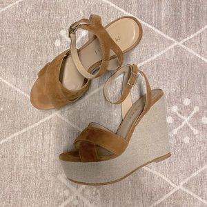 M. GEMI suede and linen platform wedges 36